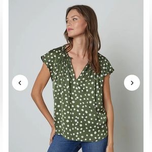 NWOT‎ Velvet by Graham & Spencer Joyce Polka Dot Blouse Sleeveless Green Size 2X